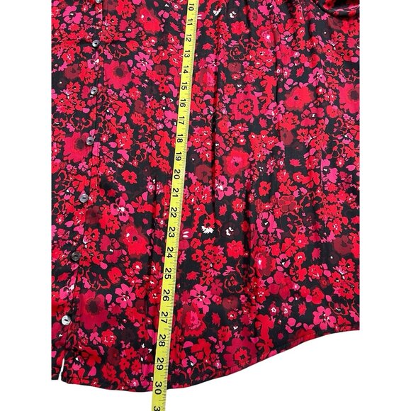 Lane Bryant Floral Top Blouse Button Front Long Sleeves V Neck Red 26/28 New - Picture 8 of 10
